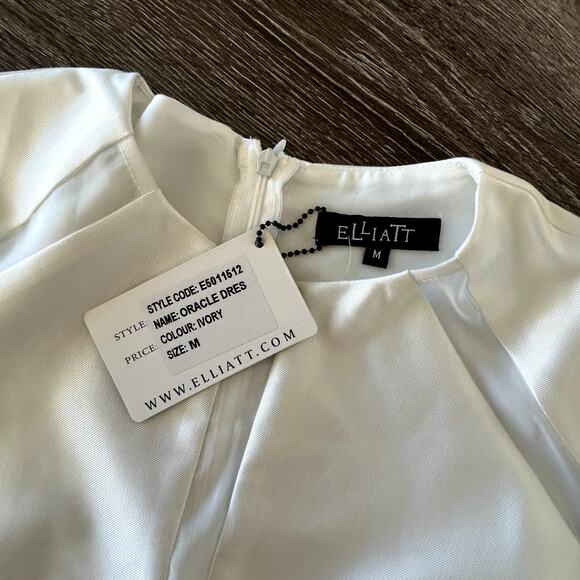 NWT Elliatt Oracle Ivory Mesh Trim Mini Dress Sz M Short Sleeve Shift Structured - Picture 5 of 12